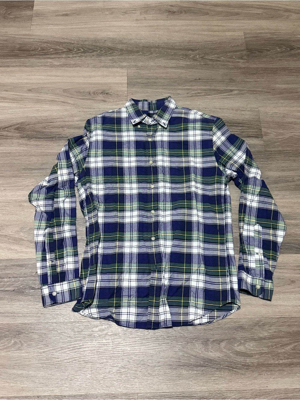 J. Crew Men's Navy, White & Green Plaid Button-Down Shirt